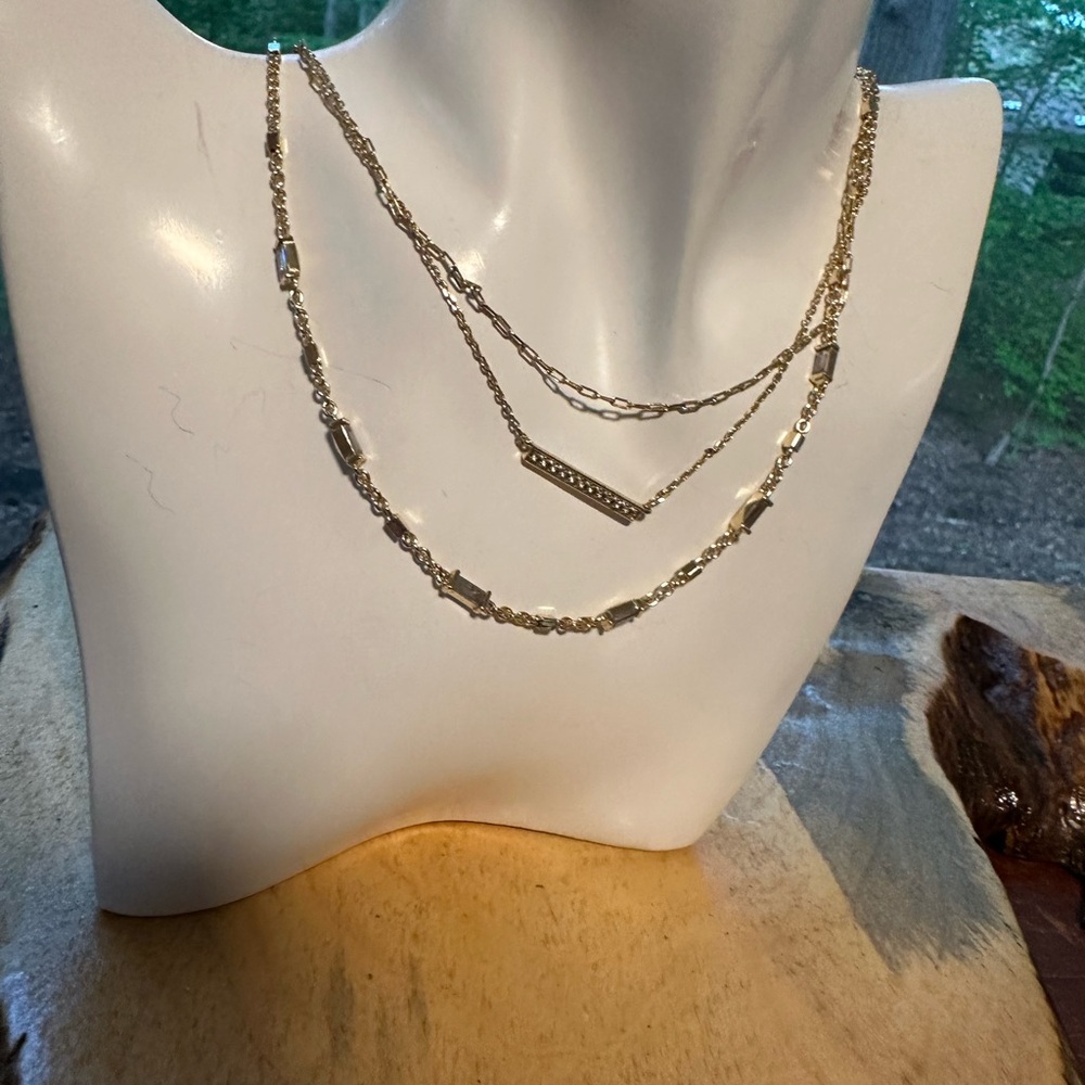 Kendra Scott Addison Multi Chain Necklace Gold Tone Rhinestone Signed Spring - Picture 3 of 16
